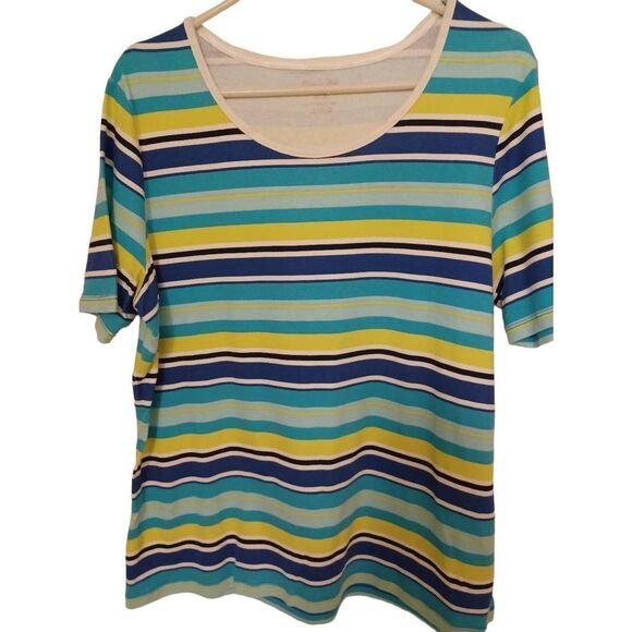 White Stag Tops - White Stag Top Short Sleeve Multi Striped Size XL